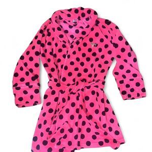 Victoria's Secret Pink Woman's Pink and Black Polka Dots Plush Robe SZ XS/S